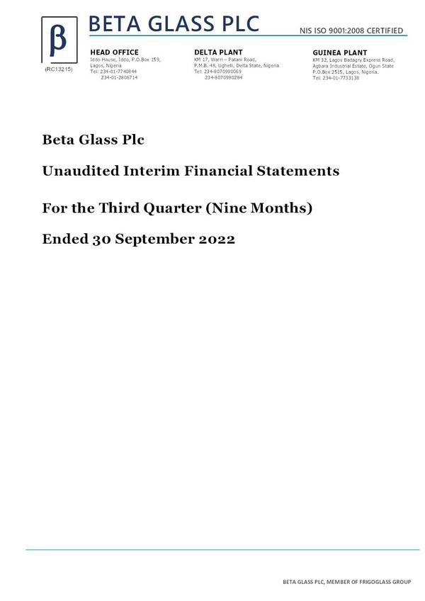 Beta Glass Company 2022 Interim Results For The Third Quarter