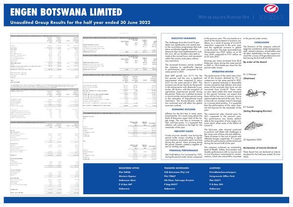 Engen Botswana Limited 2022 Abridged Results