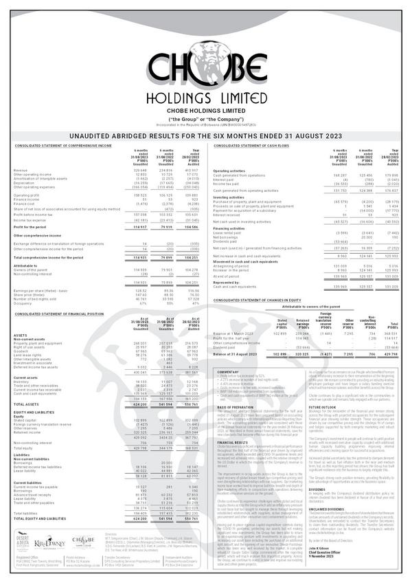 Chobe Holdings Limited 2024 Interim Results For The Half Year