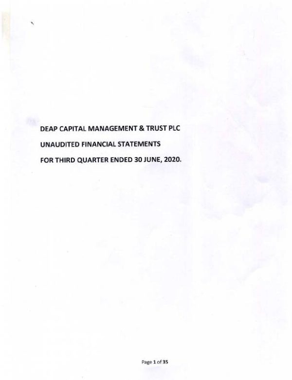 Deap Capital Management & Trust Plc (DEAPCA.ng) Q32020 Interim Report