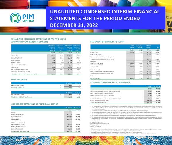 Pim Limited 2023 Interim Results For The Half Year