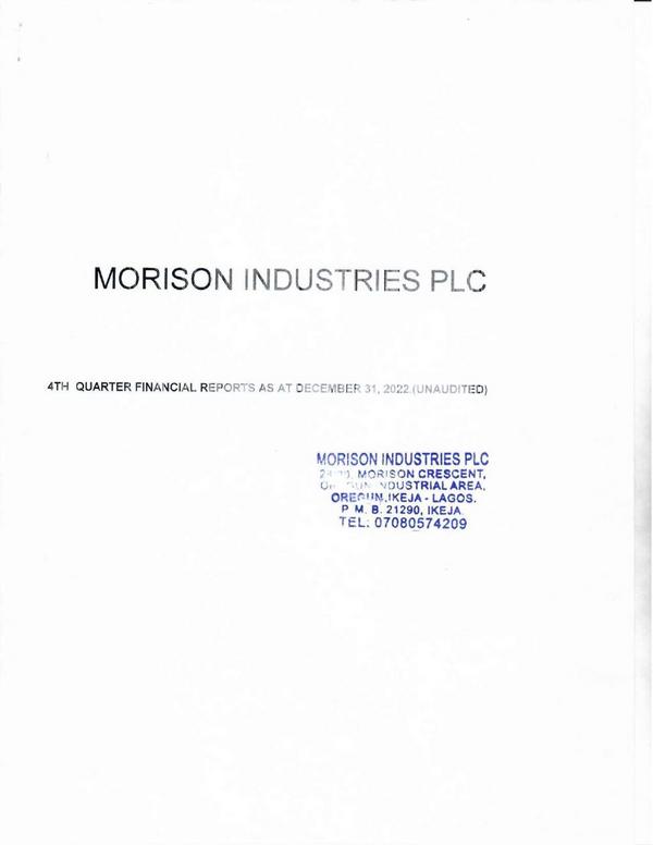 Morison Industries Plc 2022 Interim Results For The Forth Quarter