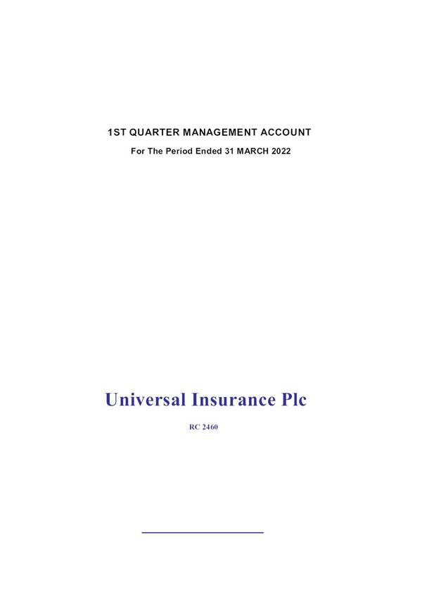 Universal Insurance Company Plc (UNIVIN.ng) Q12022 Interim Report