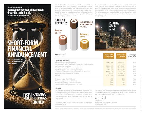 Padenga Holdings Limited 2023 Interim Results For The Half Year