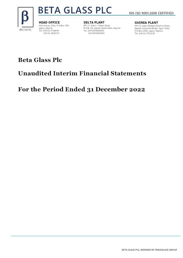 Beta Glass Company 2022 Abridged Results