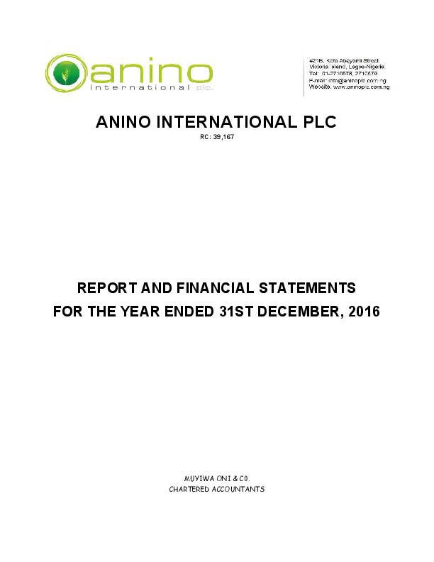 Anino International Plc (ANINO.ng) 2016 Abridged Report