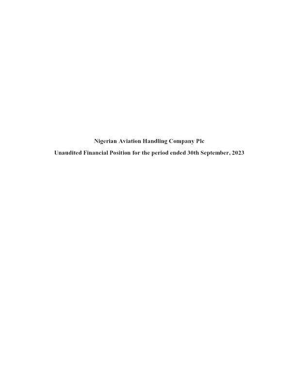 Nigerian Aviation Handling Company Plc 2023 Interim Results For The Third Quarter