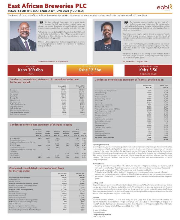 East African Breweries Plc 2023 Abridged Results