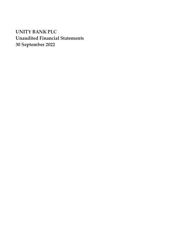 Unity Bank Plc 2022 Interim Results For The Third Quarter