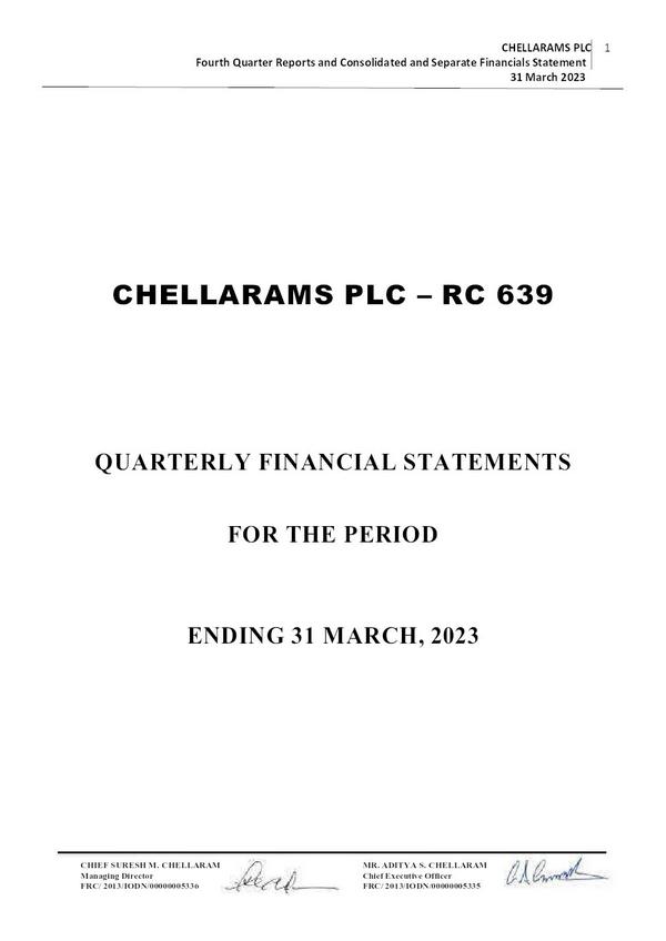Chellarams Plc 2023 Abridged Results