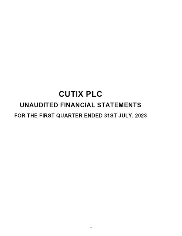 Cutix Plc 2024 Interim Results For The First Quarter