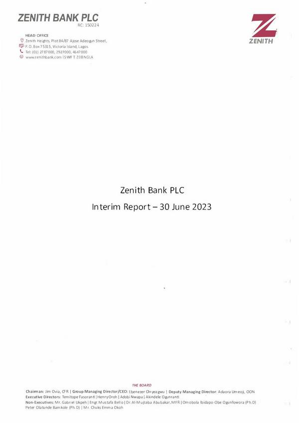 Zenith Bank Plc 2023 Interim Results For The Half Year