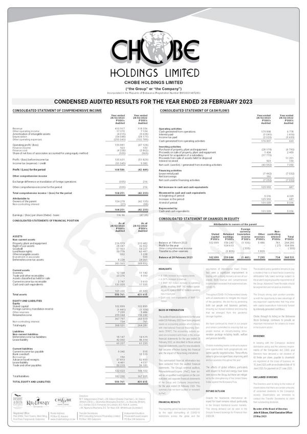 Chobe Holdings Limited 2023 Abridged Results