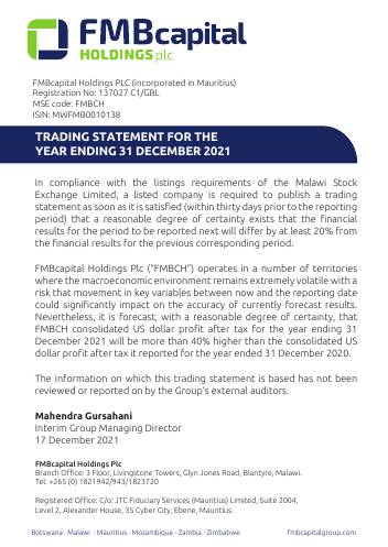 FMBcapital Holdings Plc (FMBCH.mw) Q42021 Interim Report