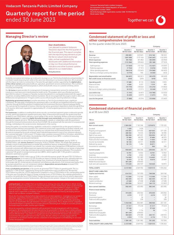 Vodacom Tanzania Limited 2024 Interim Results For The First Quarter