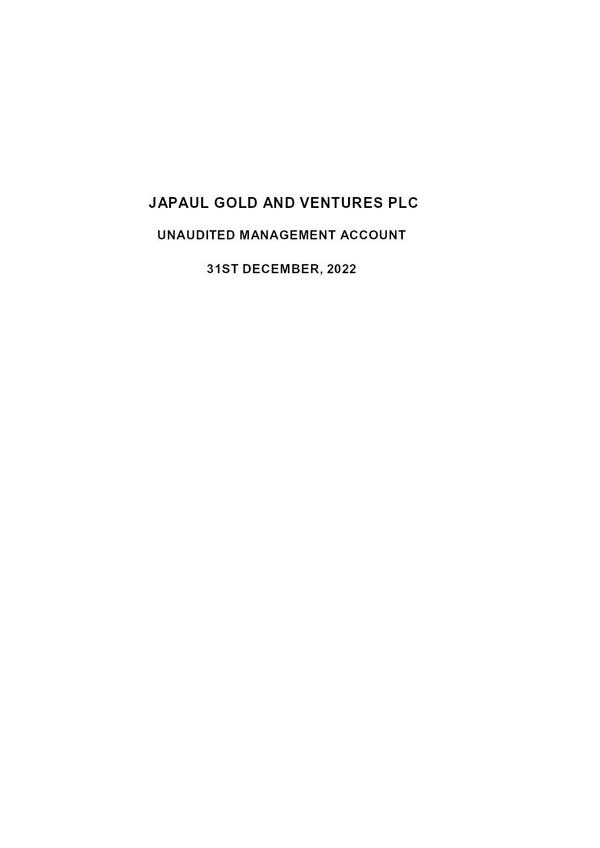 Japaul Gold & Ventures Plc 2022 Abridged Results
