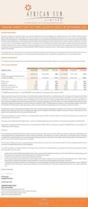African Sun Limited 2022 Interim Results For The Third Quarter