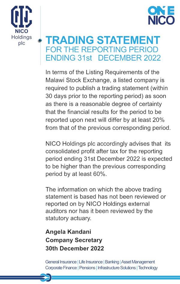 Nico Holdings Limited 2022 Interim Results For The Forth Quarter