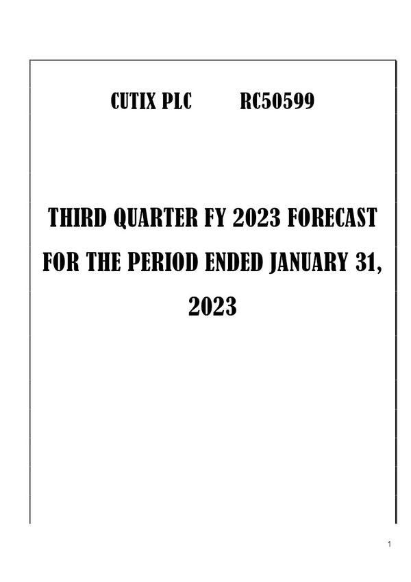 Cutix Plc 2023 Interim Results For The Third Quarter