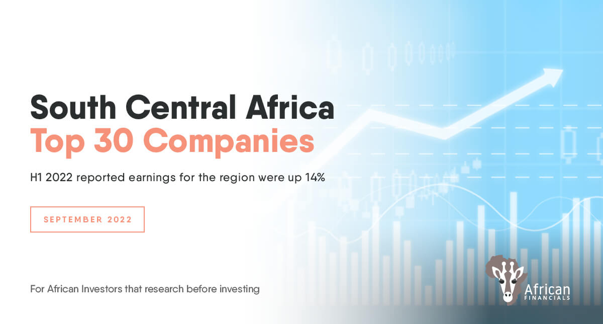 South Central Africa Top 30 companies H122 US$ earnings increased by 14%