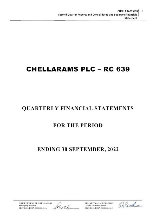 Chellarams Plc 2023 Interim Results For The Half Year