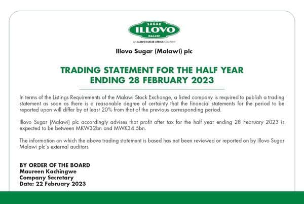 Illovo Sugar Limited 2023 Interim Results For The Second Quarter
