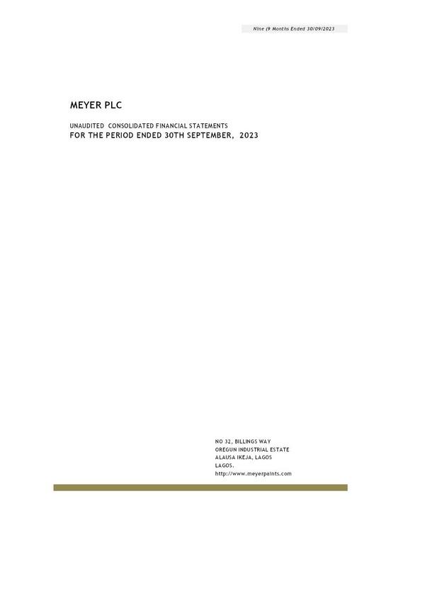 Meyer Plc (MEYER.ng) Q32023 Interim Report