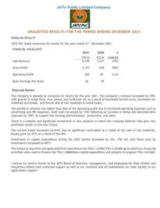 Jatu Plc 2021 Abridged Results