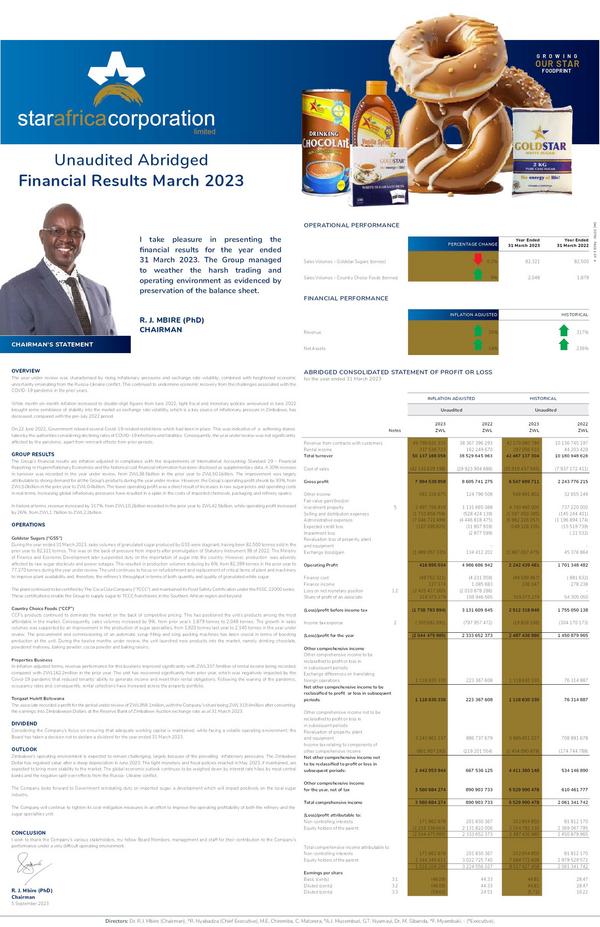Starafricacorporation Limited 2023 Abridged Results