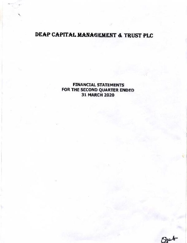 Deap Capital Management & Trust Plc (DEAPCA.ng) HY2020 Interim Report