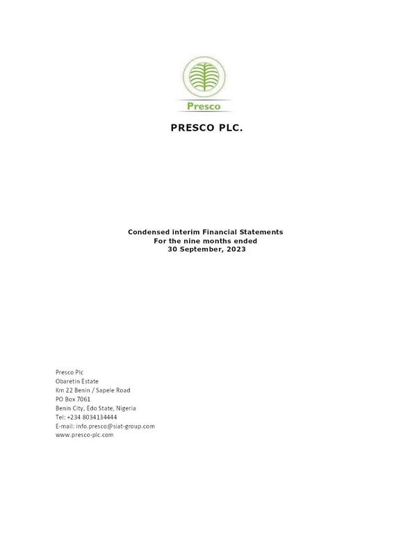 Presco Plc 2023 Interim Results For The Third Quarter
