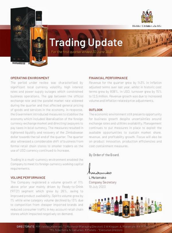 African Distillers Limited 2024 Interim Results For The First Quarter